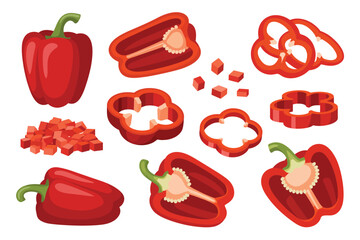 Red Bell Pepper Slices and Diced Pieces