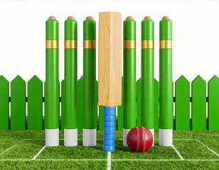 A whimsical cricket match unfolds on a lush green summer day full of sunlit promise rendered in