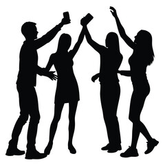 Fototapeta premium Dynamic Silhouette Dance Celebration Group of Friends Capturing Memories with Phones Energetic Festive Atmosphere Happy Times
