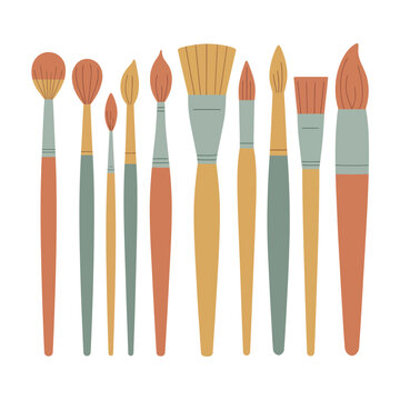 Set of Flat Colored Paintbrushes
