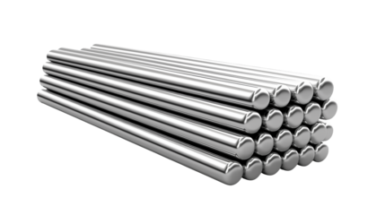 Stack of shiny metal rods shows industrial strengthisolated on transparent background