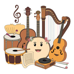 Naklejka premium Collection of Cute Cartoon Musical Instruments