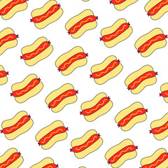 A vibrant cartoon hot dog with mustard in a bun, ideal for food illustrations, menus, and fast-food branding