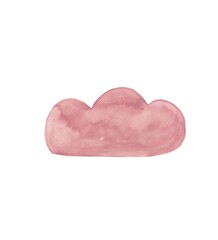 Pink watercolor cloud on a white background. Illustration for children, simple design for interior, invitations, postcards.