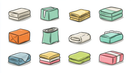 Vector icon collection for absorbent products such as baby diapers, sanitary pads, and napkins