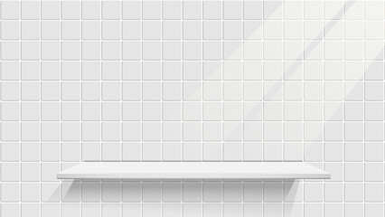 White shelf empty minimalist modern clean square tile wall interior background bright