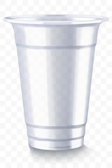 Disposable plastic cup isolated on transparent background. Transparent glossy cup for cold drinks such as soda, sparkling water, soft and alcoholic drinks, beer. Mock up