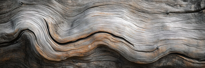 Close-up abstract texture of aged driftwood with natural wavy grain patterns