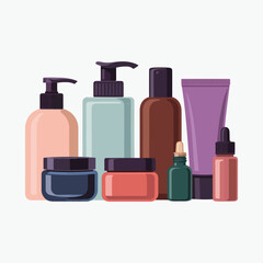 Collection of Colorful Cosmetic Bottles and Jars