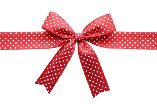 Festive red polka dot ribbon bow isolated on transparent background