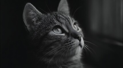 Dreamy cat gazes up, serene