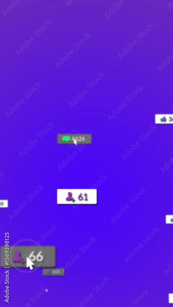 Poster animation of icons and changing numbers in message boxes against abstract background