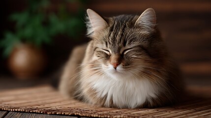 Fluffy cat is meditating now