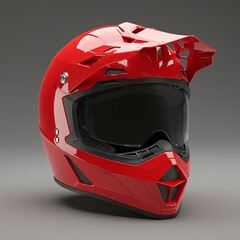 Glossy Red Motocross Helmet Extreme Sports Gear Visual