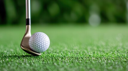 Close-Up of Golf Club Striking Golf Ball Off Artificial Grass Surface for Perfect Shot