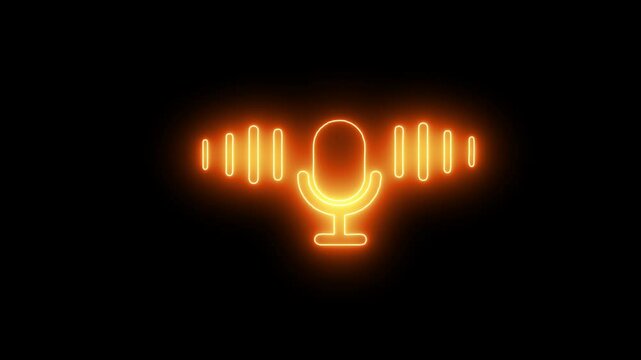 Glowing neon mic icon. microphone icon with neon voice recording and podcast mic microphone button icon animated video