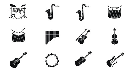 Set of black vector kitchen utensil icons, a food and travel web symbol illustration