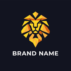Geometric lion head logo in polygonal style for modern premium brand identity and bold corporate design