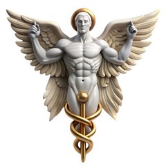 Fototapeta premium 3d angel with caduceus staff isolated on white background