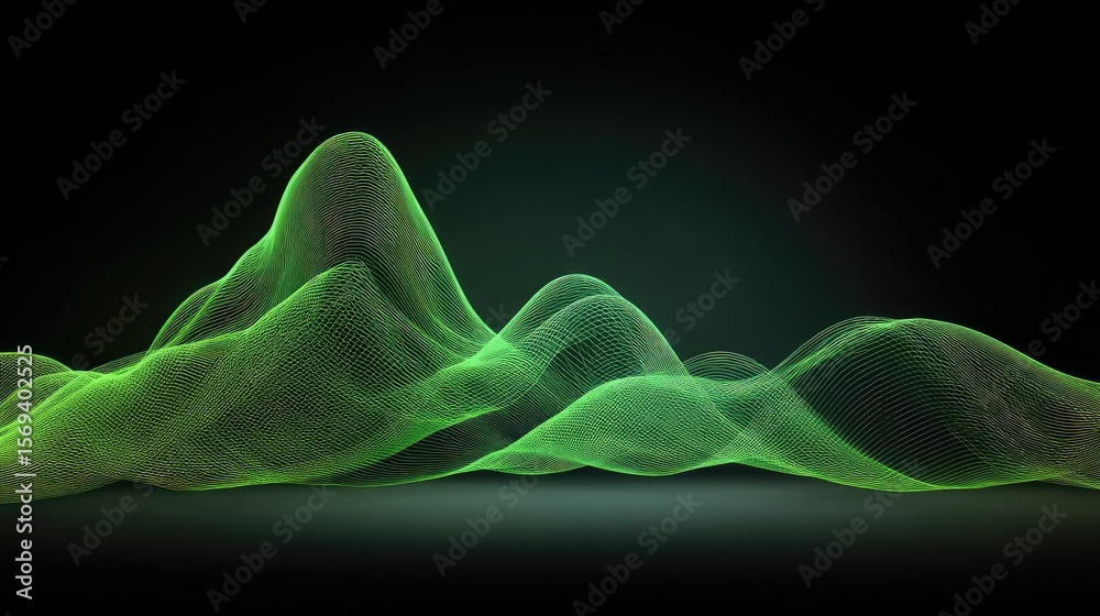 Poster abstract green wave patterns in digital space creating a dynamic visual effect representing modern t
