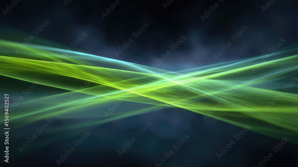 Poster dynamic abstract background with green and blue light waves creating a mesmerizing visual experience