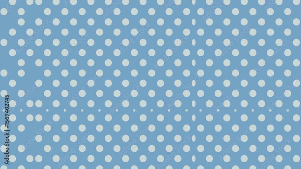 Poster a light blue background filled with white polka dots arranged in a regular repeating pattern design 