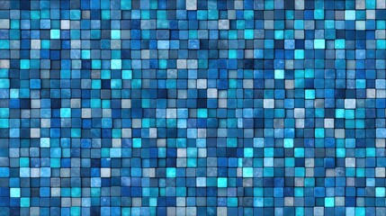 Vibrant Blue Mosaic Pattern of Small Square Tiles Displaying a Rich Array of Shades and Textures with a Modern Aesthetic for Interior Design and Art Projects