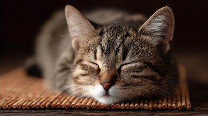 Tabby cat rests peacefully.