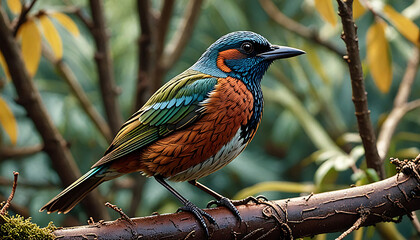 Colorful Songbird Perched on Branch – Vibrant Wildlife in Natural Habitat
