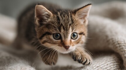 Tabby kitten ready to pounce