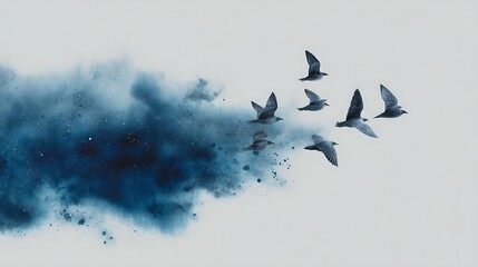 Watercolor birds in flight