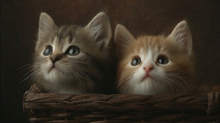 Two kittens in wicker basket