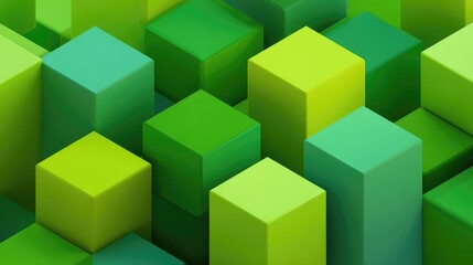 Obraz premium Abstract Green Cubes in Various Shades Creating a Modern and Vibrant Pattern Suitable for Backgrounds and Graphic Design Projects, Showcasing Color Harmony and Depth