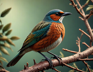 Colorful Songbird Perched on Branch – Vibrant Wildlife in Natural Habitat
