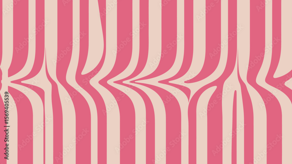 Poster a distorted striped pattern with pink and beige colors creating a wavy and abstract visual effect.