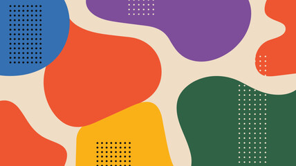 Abstract background with colorful organic shapes and dotted patterns on a light beige backdrop design