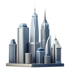 3d cityscape architecture with skyscrapers isolated on white background