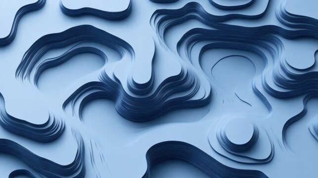Abstract 3D rendering of layered blue topographic terrain.