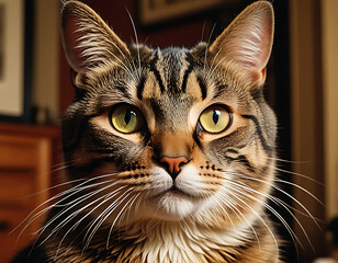 Majestic Tabby Cat Portrait – Elegant Feline with Captivating Green Eyes