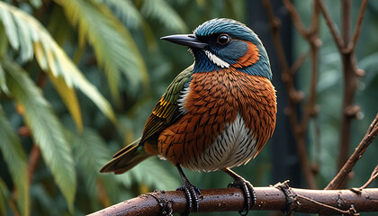 Colorful Songbird Perched on Branch – Vibrant Wildlife in Natural Habitat