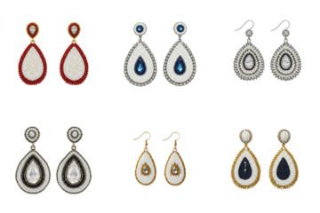 Elegant Beaded Drop Earrings in Delicate Design, Neutral Tones, Professional Product Photography on White Background with Transparent PNG