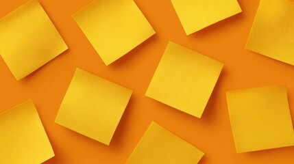 Bold Yellow Sticky Notes on Vibrant Orange Background for Creative Inspiration and Organizational Tools in Office or Home Environments