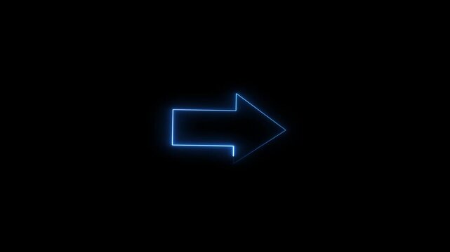 neon arrow black black background. Glowing right arrow loop HD animation. neon lighting direction arrow.  neon bouncing right arrow icon. animated neon line swipe right arrow. road signal icon. 