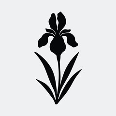 Silhouette iris flower blooming plant isolated art vector illustration