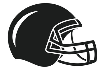 A black silhouette presents a protective football helmet with white accents on transparent backdrop