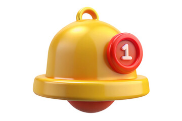 3d golden notification bell with red badge showing number one isolated on transparent background