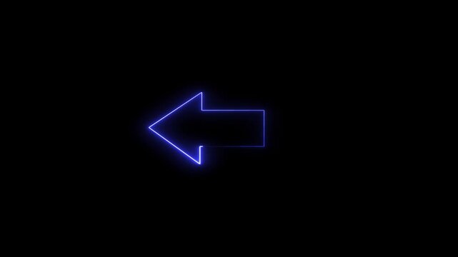 Glowing left arrow loop HD animation. neon lighting direction left arrow. neon bouncing  left arrow icon. animated neon line swipe  arrow. left road signal icon. neon arrow black background.