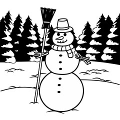 Cute Snowman in Winter Wonderland – Festive Holiday Scene with Snow and Decorations