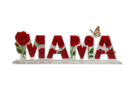 Floral Mama Sign Red Roses and Butterfly Accent isolated on transparent background