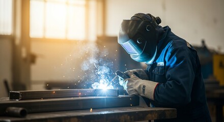 Fototapeta premium 真剣な職人 熱い溶接作業 金属光る工房